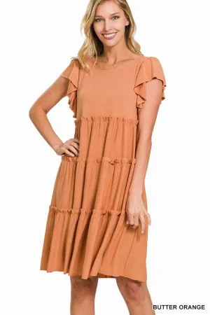 Ruffle Tiered Dress - ash grey, butter orange