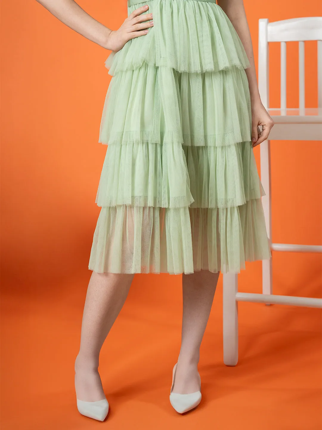 Sea Green Off-Shoulder Mesh Dress