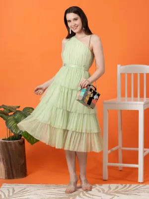 Sea Green Off-Shoulder Mesh Dress
