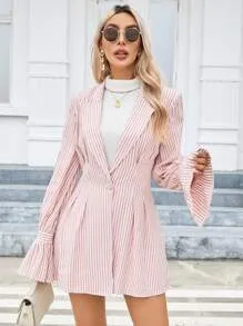 SHEIN Privé Striped Print Flounce Sleeve Blazer