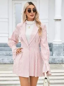 SHEIN Privé Striped Print Flounce Sleeve Blazer