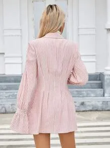 SHEIN Privé Striped Print Flounce Sleeve Blazer