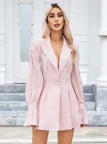 SHEIN Privé Striped Print Flounce Sleeve Blazer