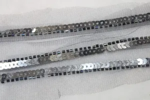 Silver Sequins and Beads Work Embroidered Border