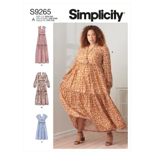 Simplicity S9265 Misses' & Women's Tiered Dresses (XXS-XS-S-M-L-XL-XXL)