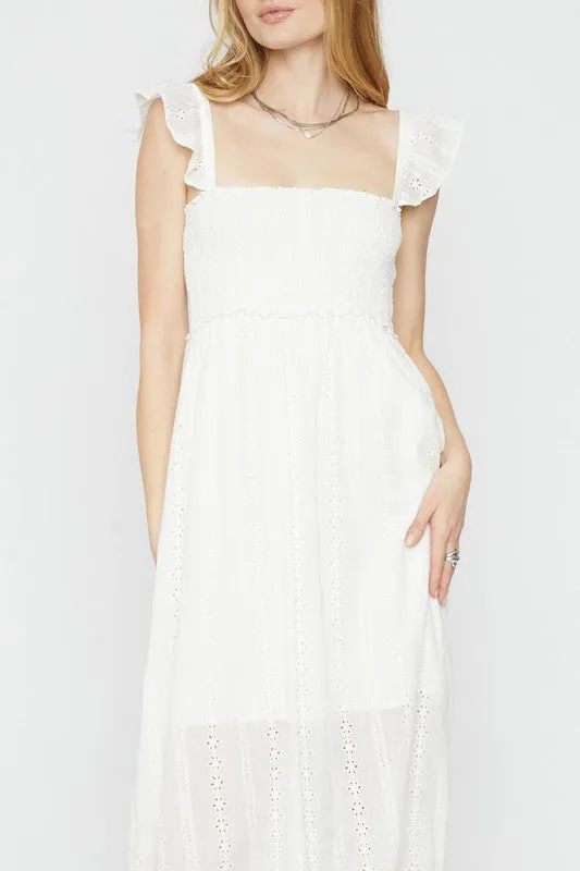 SMOCKED RUFFLE LONG DRESS