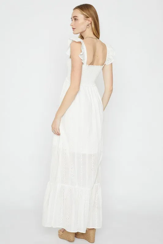 SMOCKED RUFFLE LONG DRESS