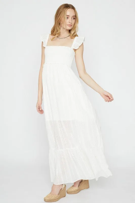 SMOCKED RUFFLE LONG DRESS