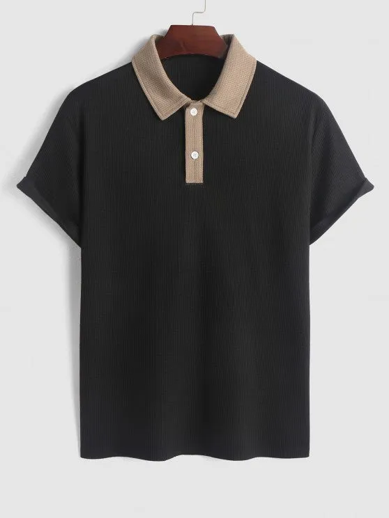 Spliced Polo T Shirt And Bermuda Shorts Set