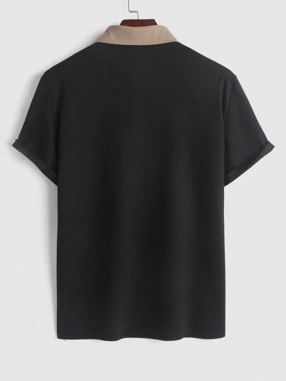Spliced Polo T Shirt And Bermuda Shorts Set