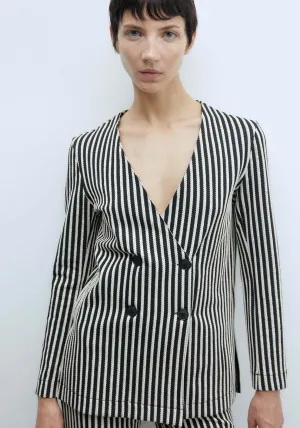 Striped Jacquard Blazer - Black
