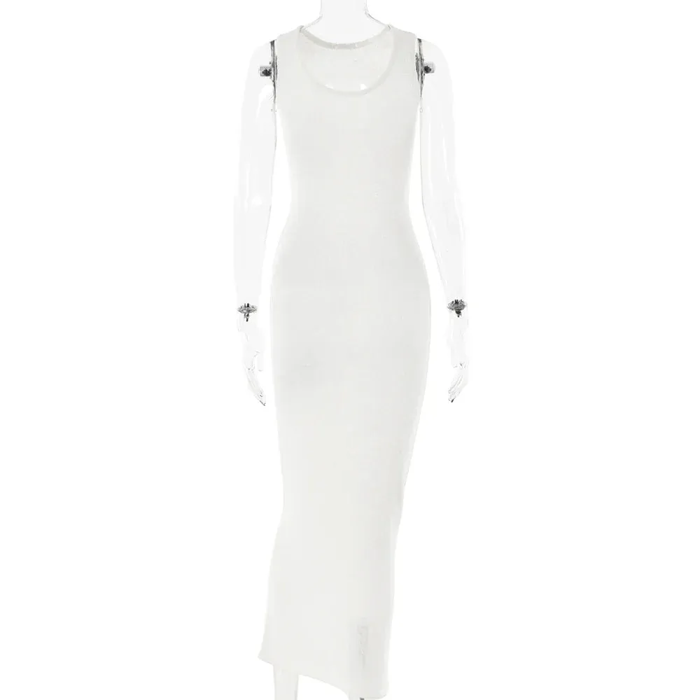 Textured See-Through Body-Hugging Maxi Dress - Mermaid-Inspired