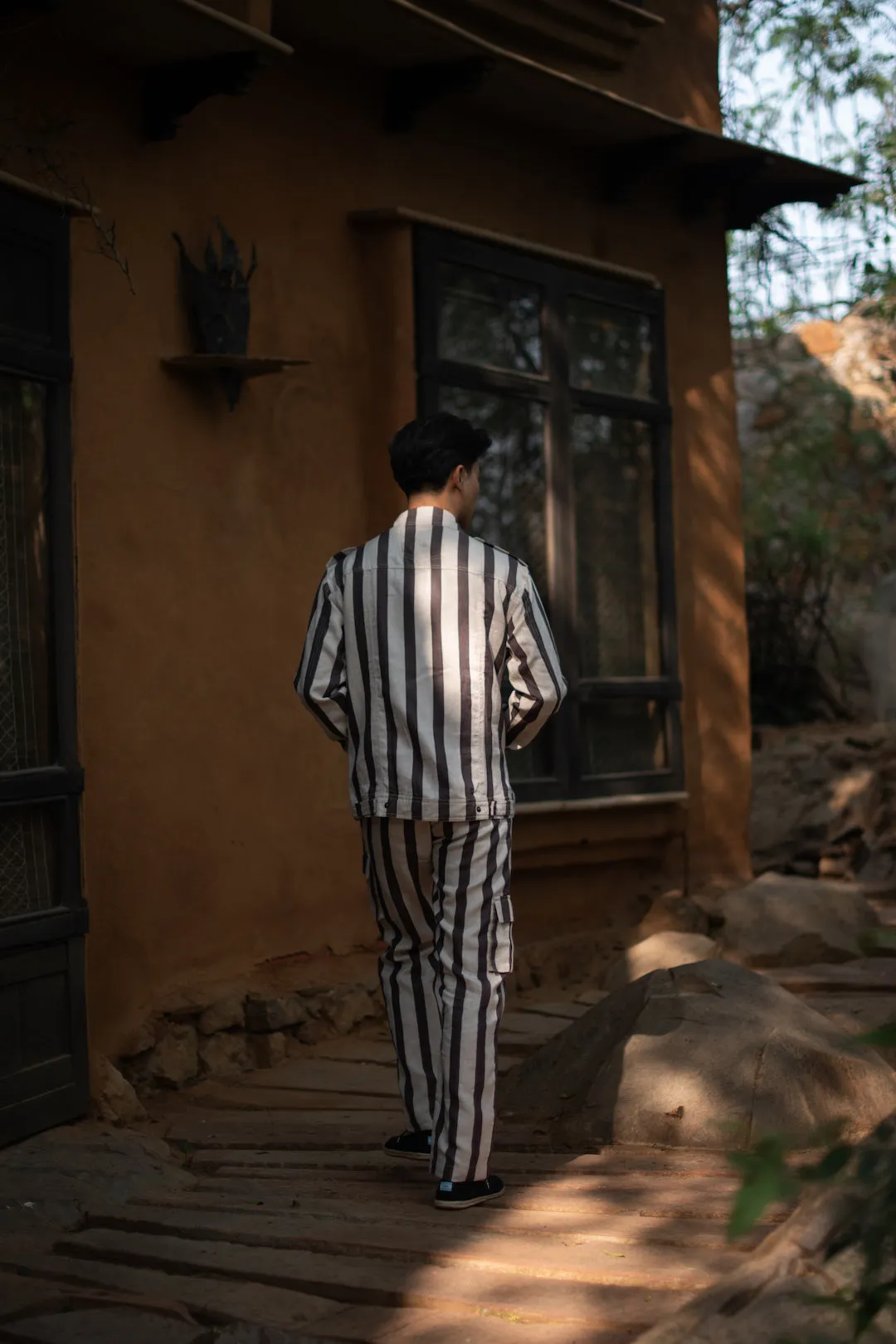The Terra Tribe Grey Linen Twill Stripes Collingwood Oversized Jacket for Men