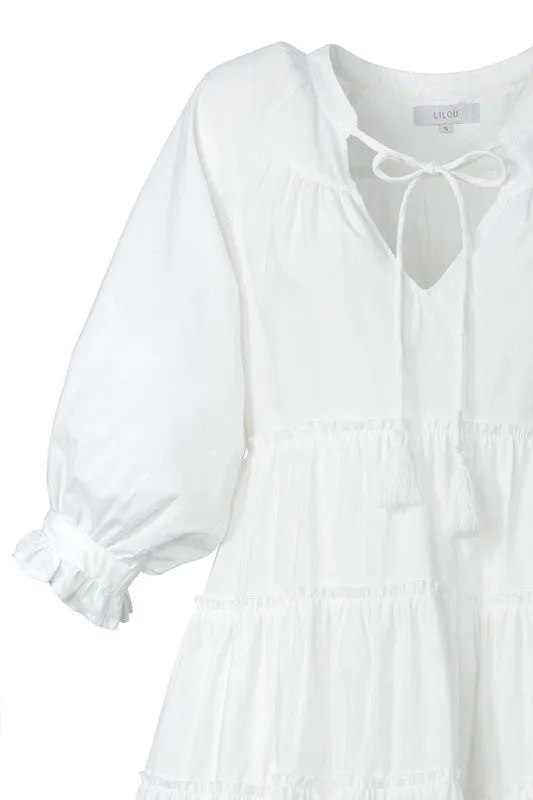 Tiered mini dress with tassel  *Online Only*