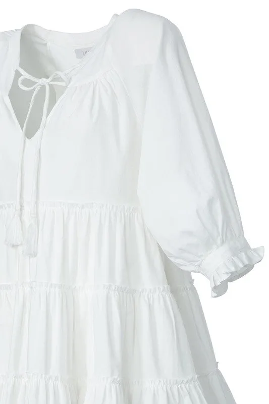 Tiered mini dress with tassel  *Online Only*