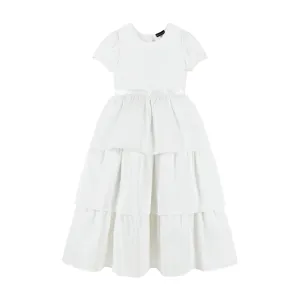Tween Puff Sleeve Satin Tiered Dress (Size 7-16) | White
