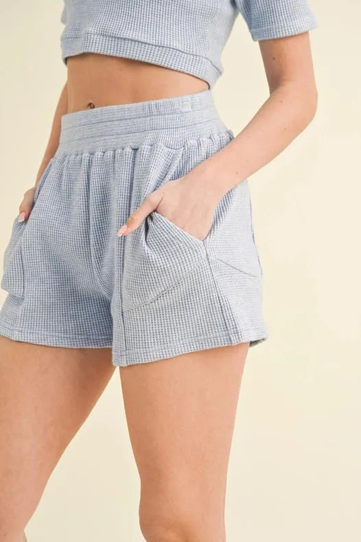 Waffle Knit Polo And Short Set Blue