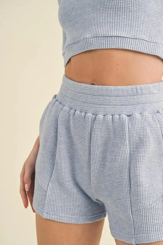 Waffle Knit Polo And Short Set Blue