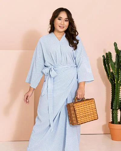 Wareesha Raya Gingham Pario Kurung Set - Blue
