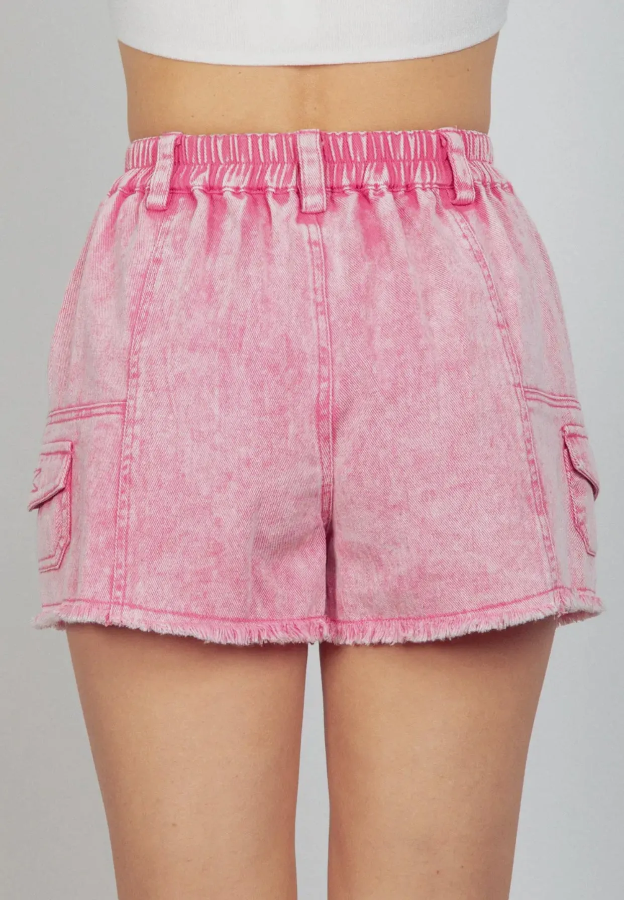 Washed Cotton Twill Denim Cargo Shorts