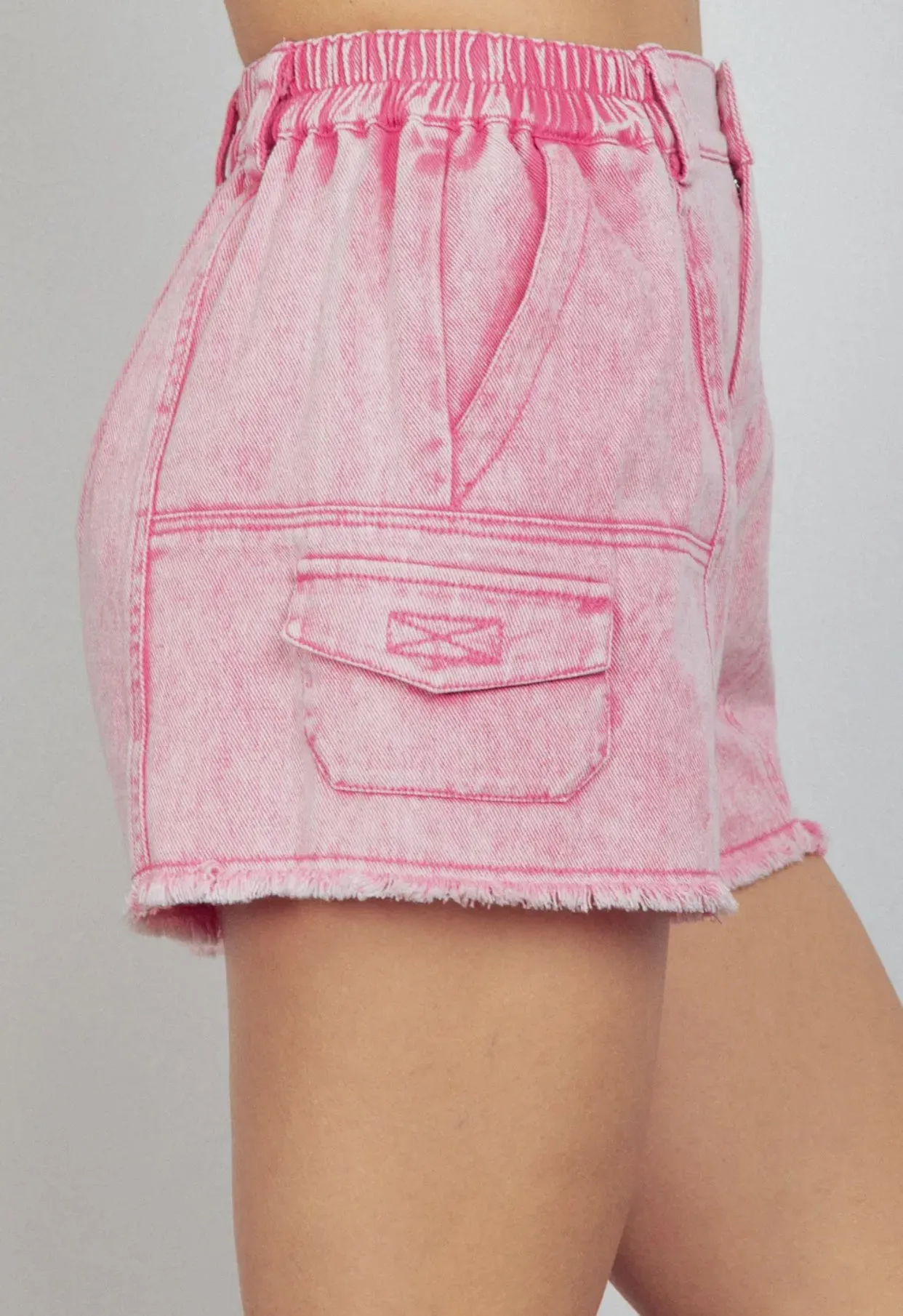 Washed Cotton Twill Denim Cargo Shorts