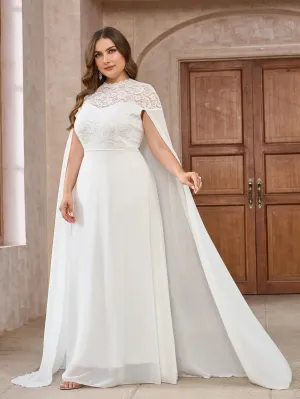 Wedding Dress with Watteau Train Plus Size Bridal Gown