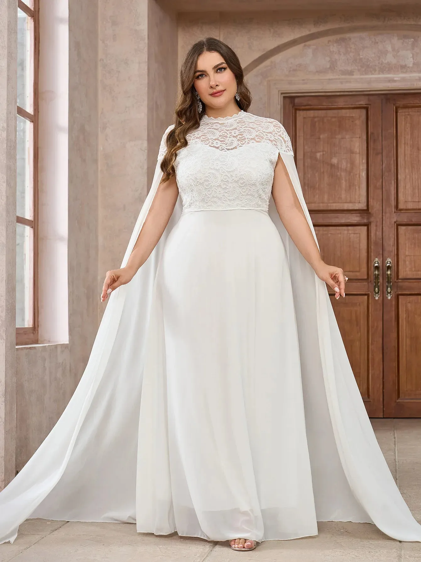 Wedding Dress with Watteau Train Plus Size Bridal Gown