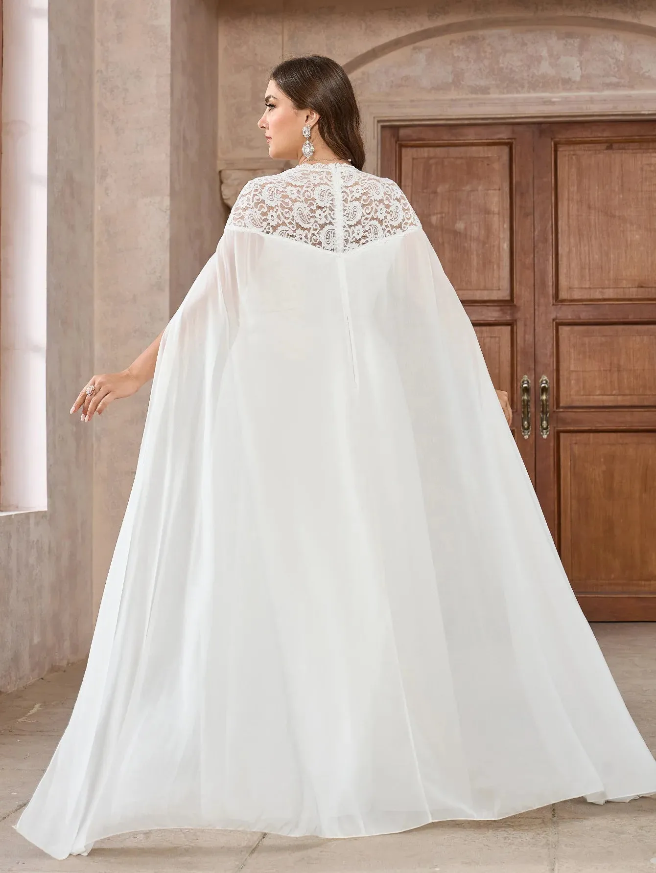 Wedding Dress with Watteau Train Plus Size Bridal Gown