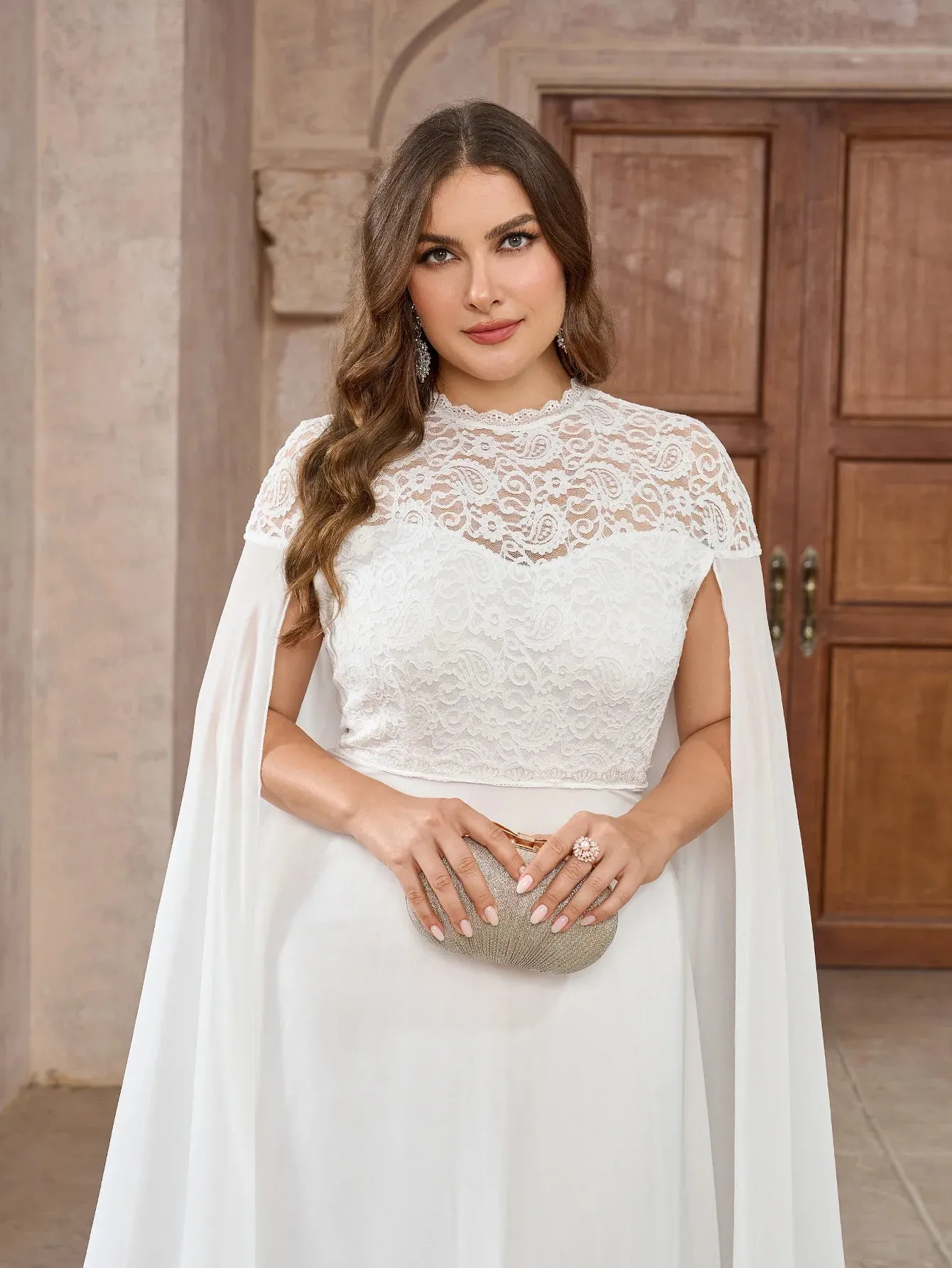Wedding Dress with Watteau Train Plus Size Bridal Gown