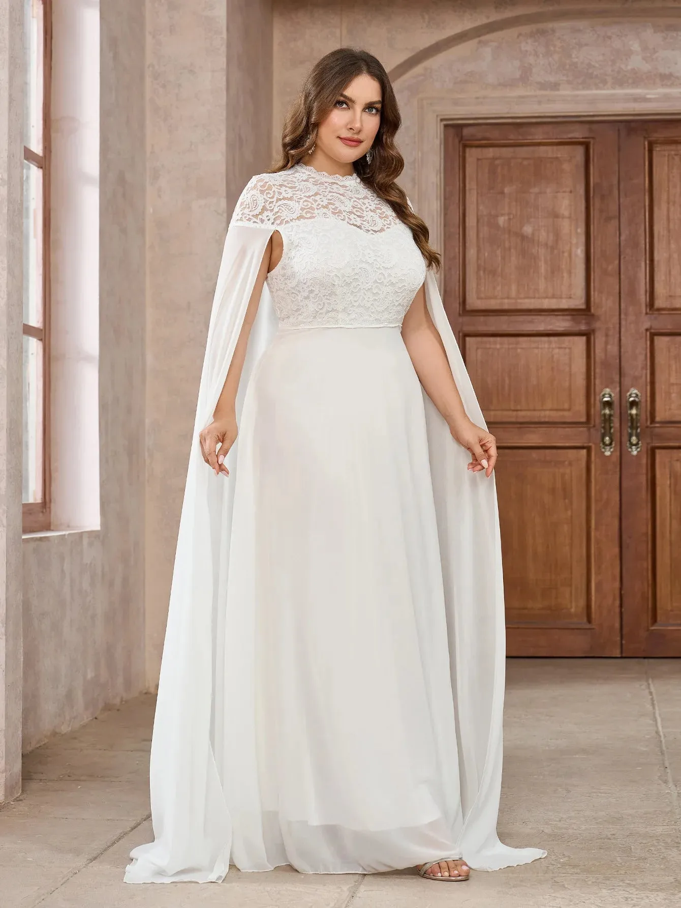 Wedding Dress with Watteau Train Plus Size Bridal Gown