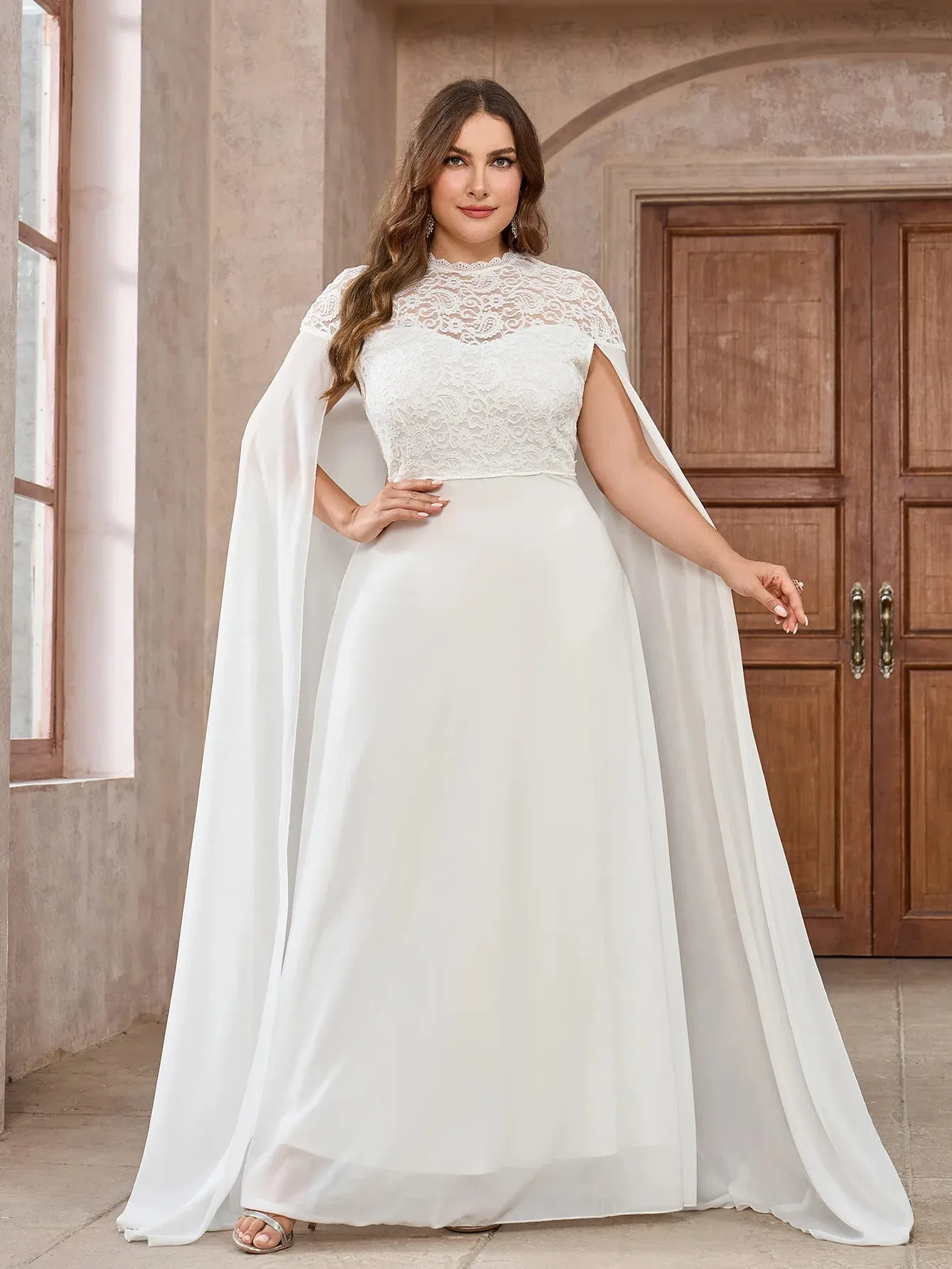 Wedding Dress with Watteau Train Plus Size Bridal Gown