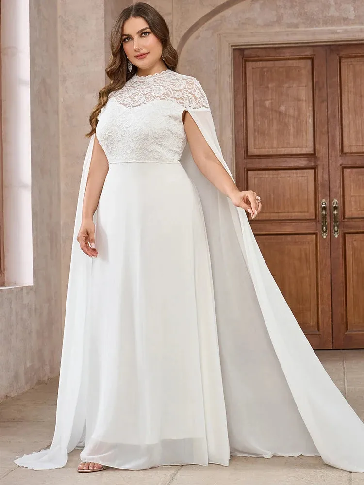 Wedding Dress with Watteau Train Plus Size Bridal Gown