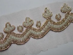 White Golden Beads Work Designer Embroidered Border
