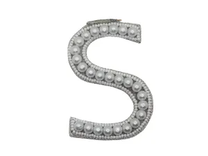White 'S' Word Handwork Pearl Patch