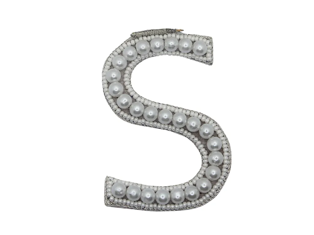 White 'S' Word Handwork Pearl Patch