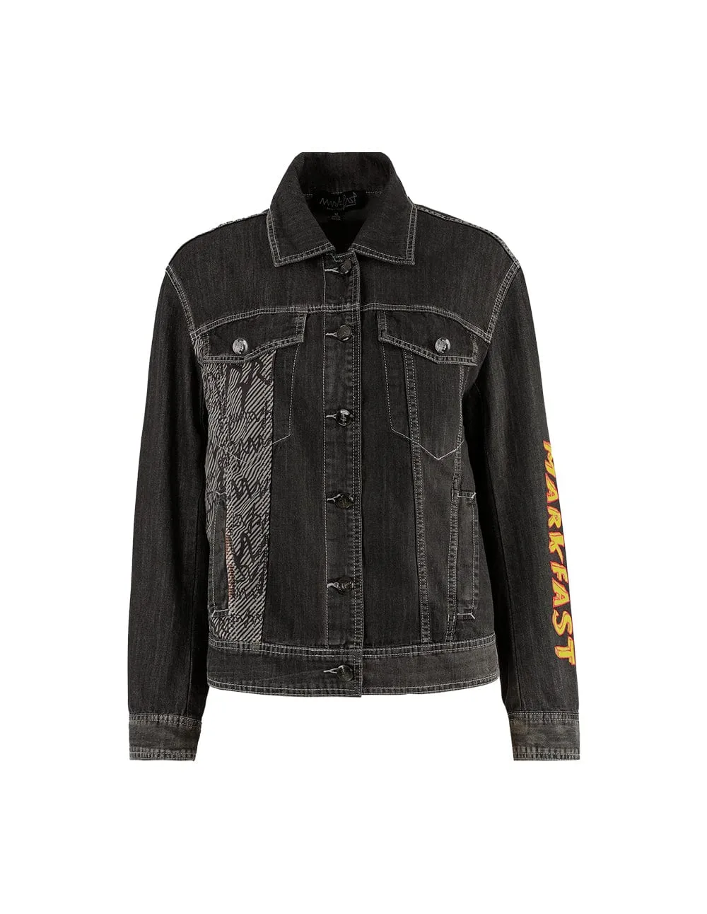 Women Black Button Up Washed Demin Jacket