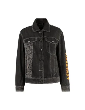 Women Black Button Up Washed Demin Jacket
