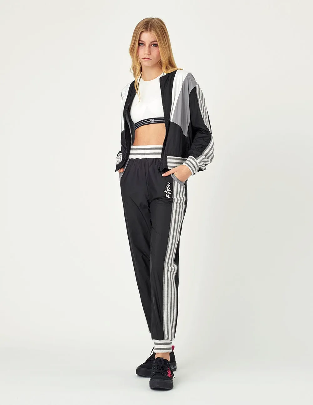 Women Color Block With Striped Flat Knit Windbreaker