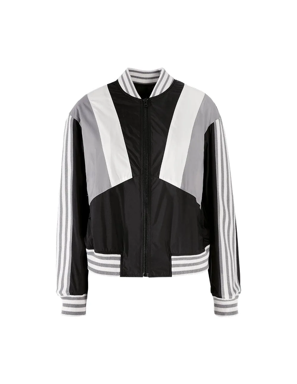 Women Color Block With Striped Flat Knit Windbreaker