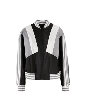 Women Color Block With Striped Flat Knit Windbreaker