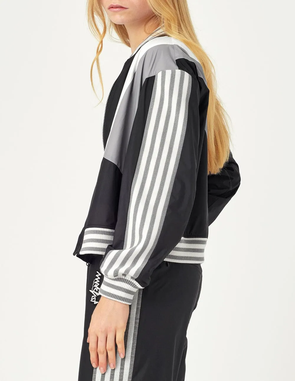 Women Color Block With Striped Flat Knit Windbreaker