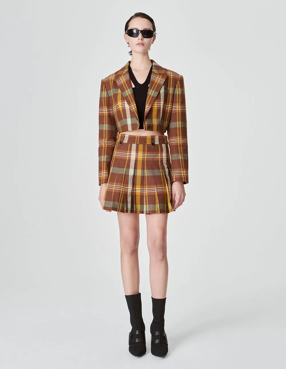 Women's Chocolate Brown Plaid Short Blazer