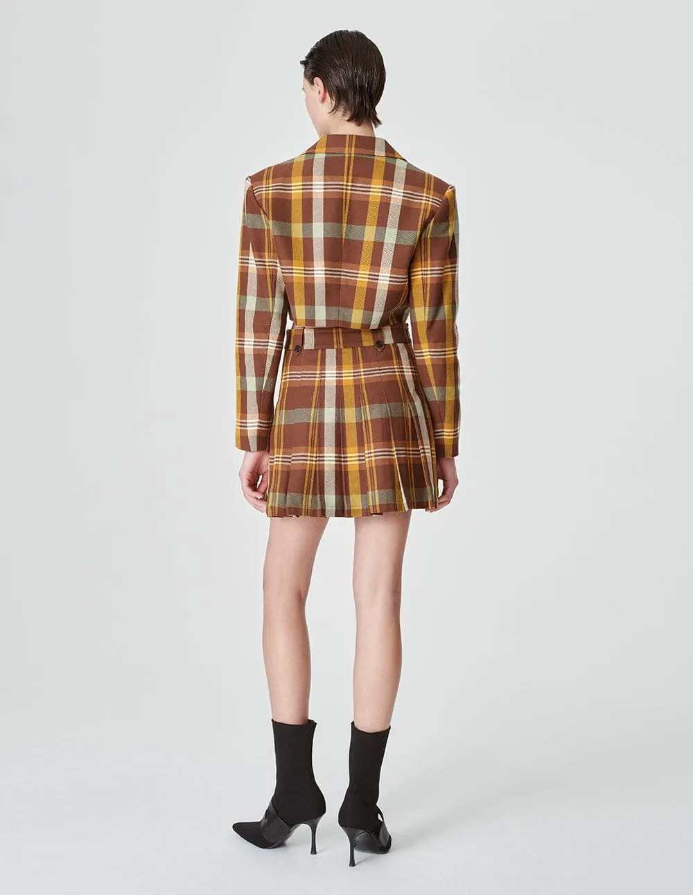 Women's Chocolate Brown Plaid Short Blazer