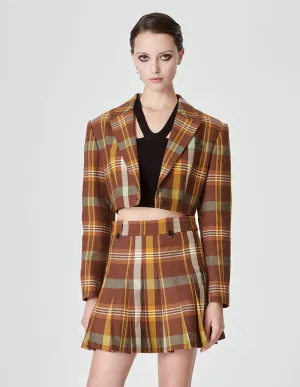 Women's Chocolate Brown Plaid Short Blazer