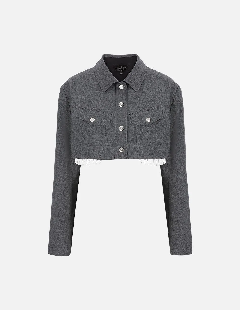 Women's Grey Wide Hem Short Blazer
