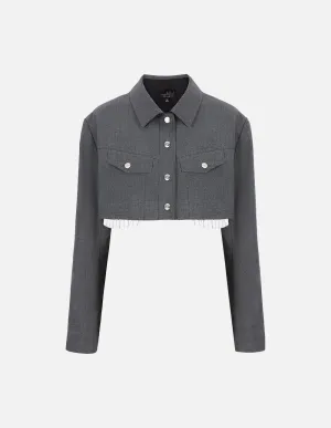 Women's Grey Wide Hem Short Blazer