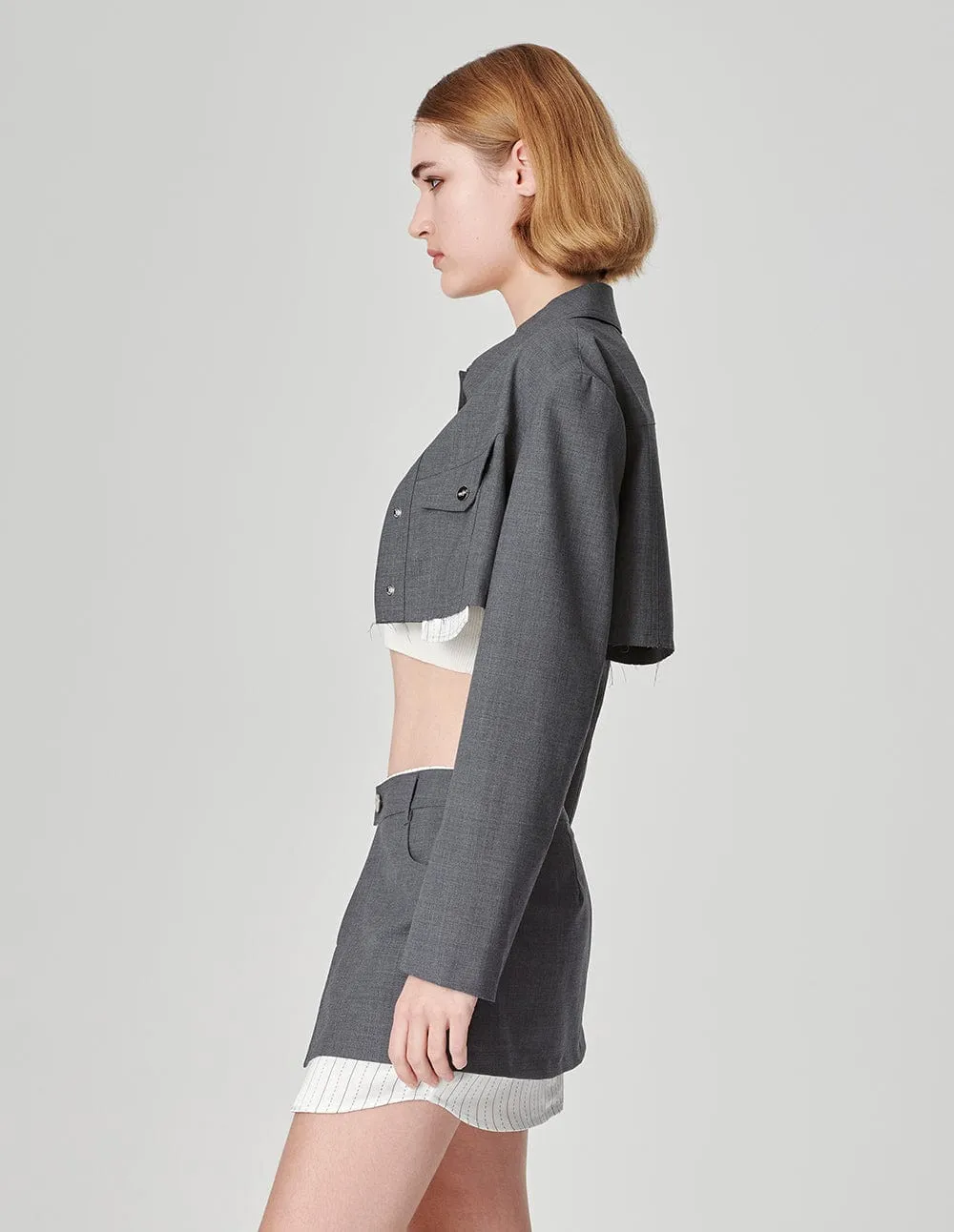 Women's Grey Wide Hem Short Blazer