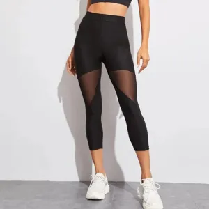 Women's High Waist Black Mesh Panel Leggings | Ultimate Stretch & Comfort