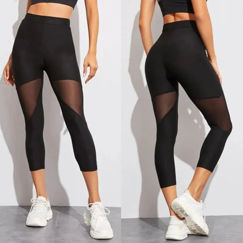 Women's High Waist Black Mesh Panel Leggings | Ultimate Stretch & Comfort