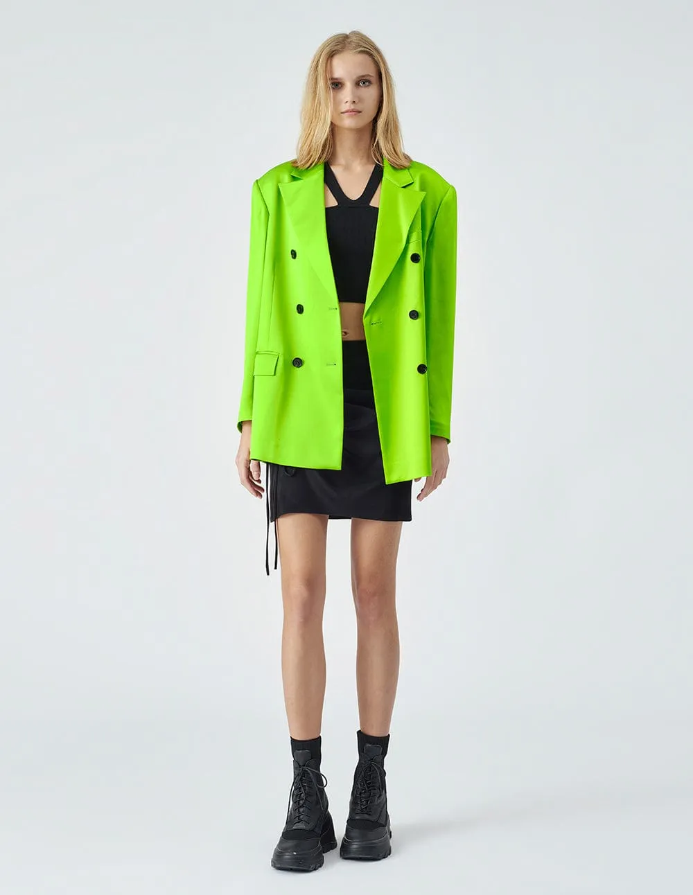 Women's Runway style fluorescent green casual suit